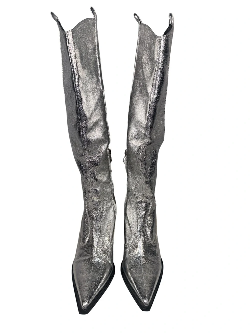 PrettyLittleThing Metallic Silver Over-The-Knee Pointed Toe Boots